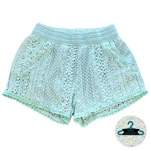 Francesca’s Miami Brand Aqua Boho Lace & Crochet Shorts - Size Medium